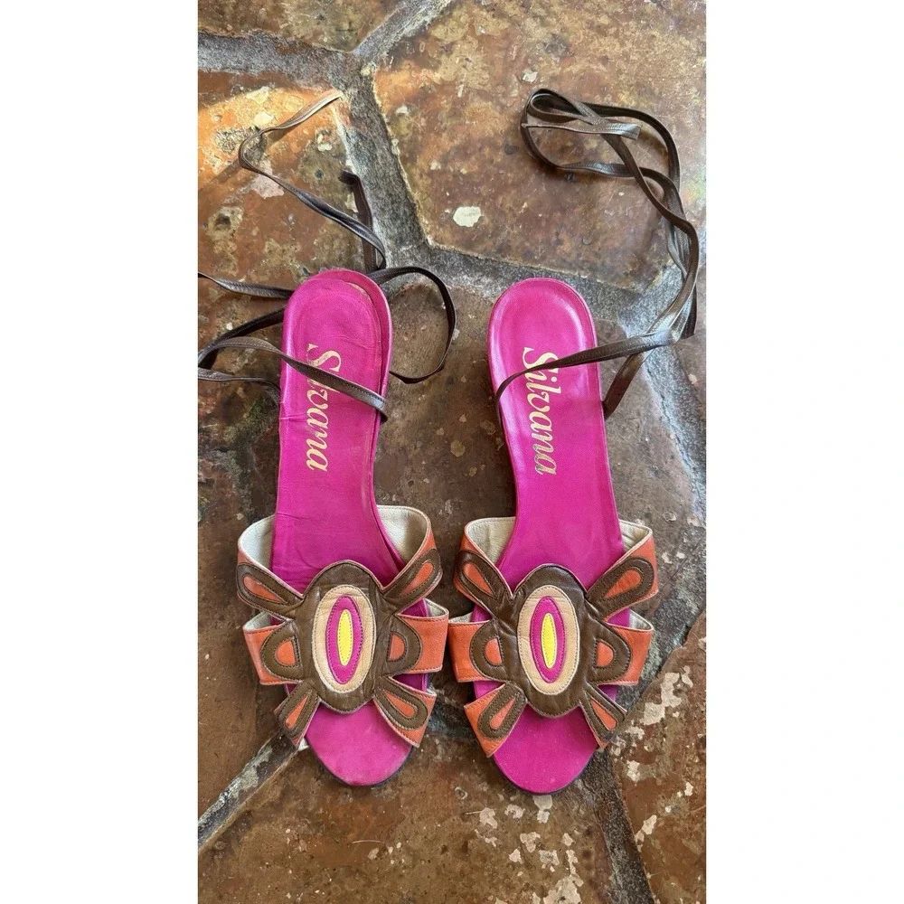 Silvana Leather Lace Up Mini Wedge Slides Shoes Sz 6 Made In Italy VTG